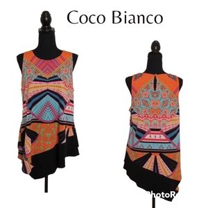 Coco Bianco Sleeveless Multicolored Tunic Top Size L. NWOT